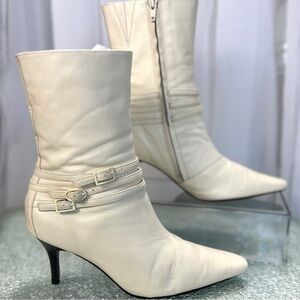 BIJOU Vintage Cream Leather Pointed Toe Calf Boots Size7.5